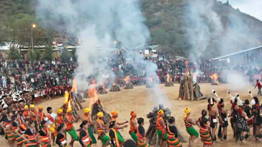Traditional tribal artisans displaying handcrafted products and cultural performances during the Hornbill Festival in Nagaland