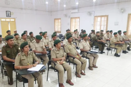 Forest guards receiving tactical training with security forces to combat illegal timber smuggling in Tripura forest areas