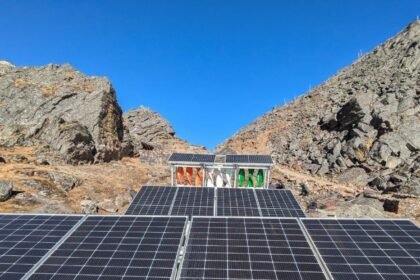 Renewable energy-powered smart grid control infrastructure in Sikkim surrounded by Himalayan mountain landscape