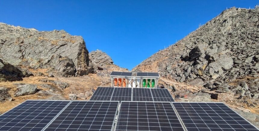 Renewable energy-powered smart grid control infrastructure in Sikkim surrounded by Himalayan mountain landscape