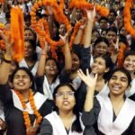 Female students celebrate successful WBCHSE Higher Secondary examination results in West Bengal