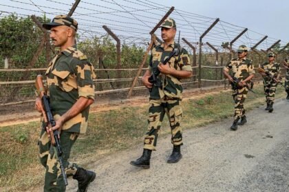 Security personnel and emergency responders near the Sonamura border area following a firing incident involving an injured youth
