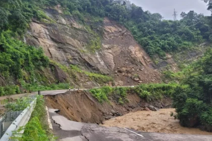 Nagaland MP inspecting ongoing NH-29 highway construction projects and reviewing safety measures on site