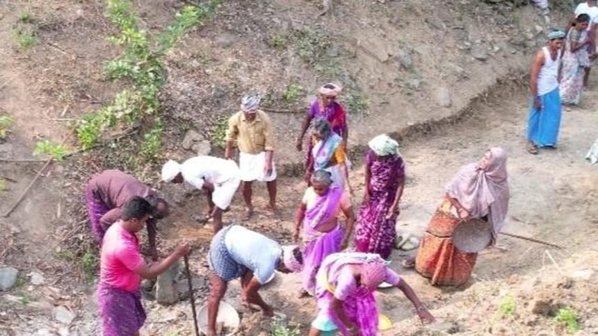 Rural workers engaged in MGNREGA development activities across villages in West Tripura district
