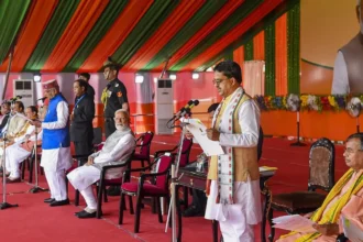 Tripura Chief Minister Manik Saha attending swearing-in ceremony in Kolkata