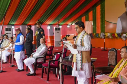 Tripura Chief Minister Manik Saha attending swearing-in ceremony in Kolkata