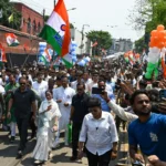 Political workers and supporters during tense local election atmosphere in West Bengal