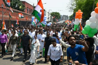 Political workers and supporters during tense local election atmosphere in West Bengal