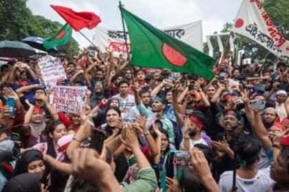 Left-front youth wing members participate in a sit-in demonstration in Agartala demanding regularisation of contractual state government employees.