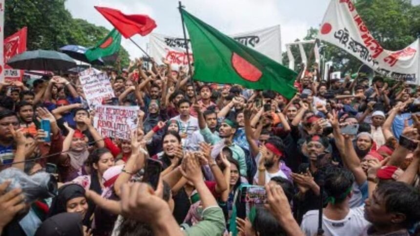 Left-front youth wing members participate in a sit-in demonstration in Agartala demanding regularisation of contractual state government employees.