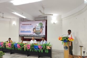 Officials from the Tripura State Pollution Control Board conduct surprise inspections in a busy market to check the use of banned single-use plastic items.