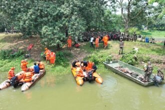 Senior disaster management officials in a high-level meeting reviewing rescue equipment, relief plans, and emergency response strategies ahead of the monsoon season in Tripura.