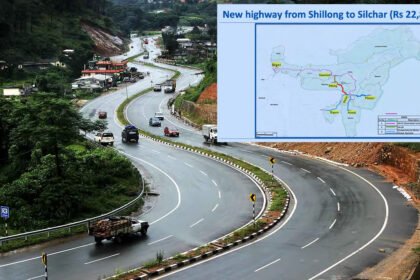 Illustration of the proposed ₹8,500-crore Jorabat–Barapani four-lane Greenfield Corridor aimed at reducing travel time between Guwahati and Shillong to one hour.