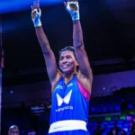 Lovlina Borgohain celebrating after winning gold at the Czech Republic Grand Prix boxing tournament.