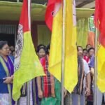 Members of the Tipra Women's Federation gather at Ampi Nagar during the organization's 5th Foundation Day celebration.