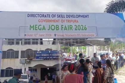 Young job seekers attending the Agartala Mega Job Fair at Indranagar ITI on June 13.