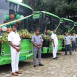 Electric buses lined up in Itanagar city as part of Arunachal Pradesh’s new eco-friendly public transport fleet rollout.