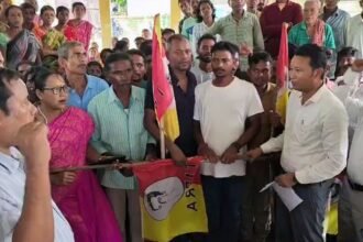 Residents participating in a Tipra Motha joining program in Ashrambari, Tripura.