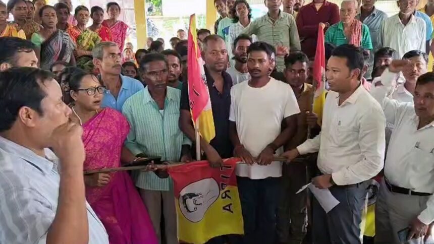 Residents participating in a Tipra Motha joining program in Ashrambari, Tripura.