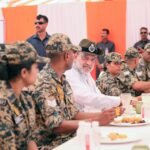 Union Home Minister inspecting a remote BSF border outpost in West Tripura.