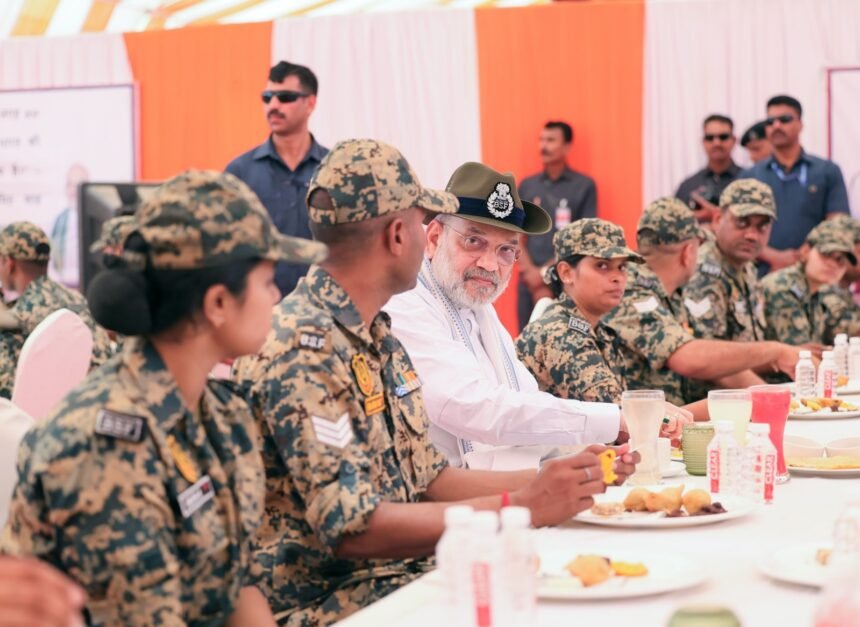 Union Home Minister inspecting a remote BSF border outpost in West Tripura.