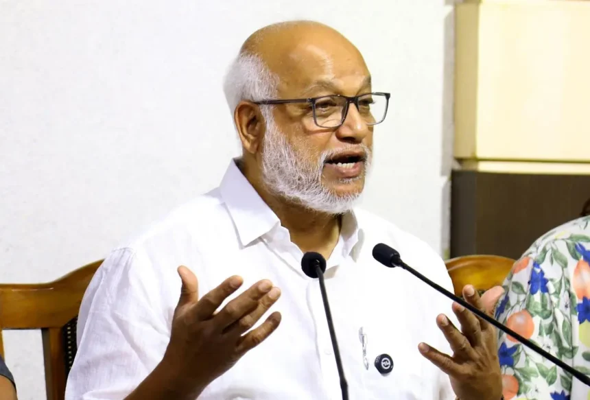 CPI(M) General Secretary M.A. Baby speaking during a visit to Agartala while discussing organizational reforms and electoral challenges faced by the Left Front.