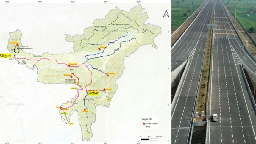 Concept illustration of the ₹23,000-crore Shillong–Silchar Greenfield Axis designed to improve connectivity and strengthen supply routes across the Northeast.