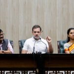 Opposition leaders addressing a press conference while criticizing election exit poll projections and discussing electoral transparency.