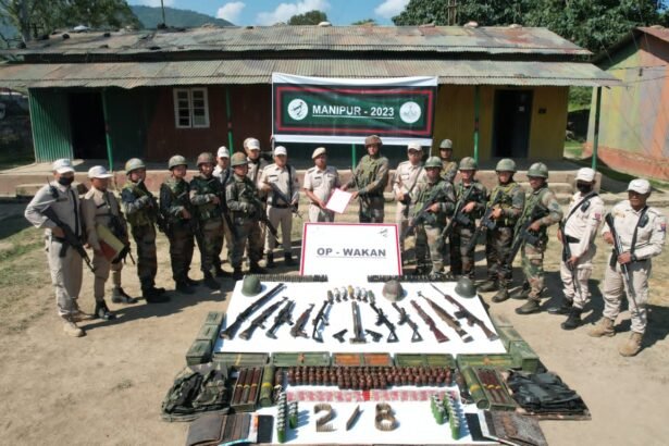 Multi-agency security personnel conduct coordinated combing operations in the fringe areas of Imphal East and Kangpokpi during a joint security sweep.