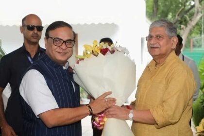 Assam Chief Minister Himanta Biswa Sarma and Union Minister Lalan Singh during a high-level meeting discussing dairy and fisheries sector expansion projects.