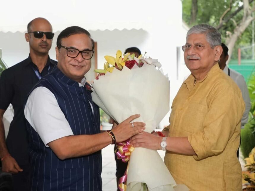Assam Chief Minister Himanta Biswa Sarma and Union Minister Lalan Singh during a high-level meeting discussing dairy and fisheries sector expansion projects.