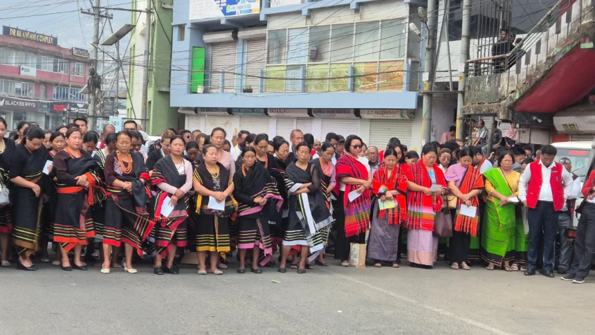 Residents of Longwa Village gather during a protest expressing concerns over the proposed India-Myanmar border fencing in Nagaland.