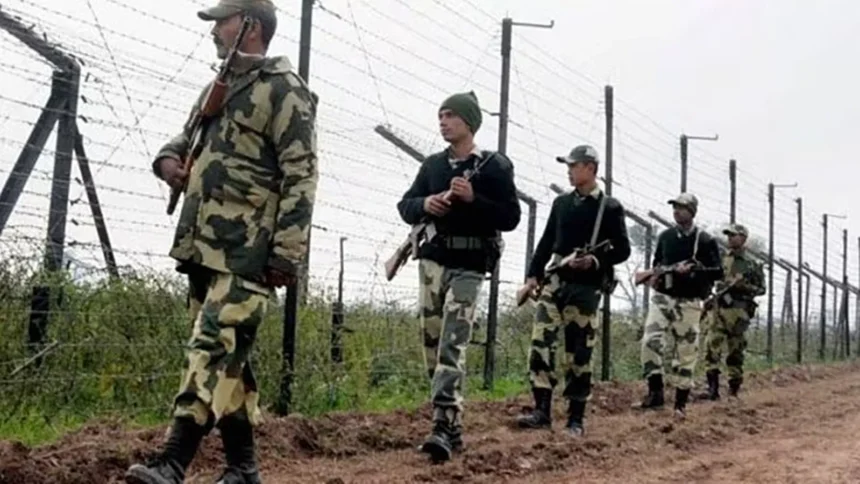 Security personnel monitor infrastructure upgrades and border fencing installations along the India-Myanmar frontier.