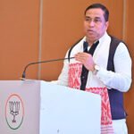 Assam Forest Minister Jayanta Mallabaruah addresses the Assembly while presenting data on illegal encroachment of state forest land.