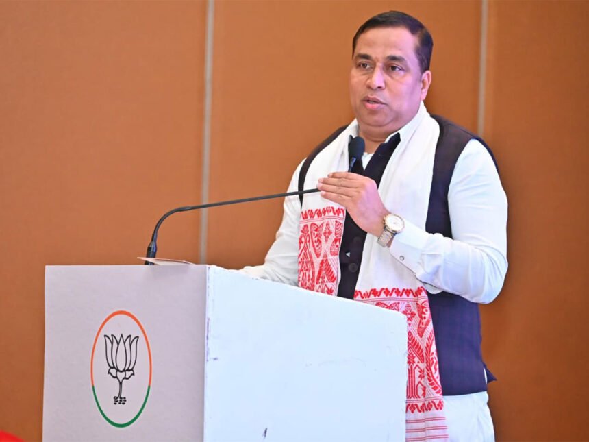 Assam Forest Minister Jayanta Mallabaruah addresses the Assembly while presenting data on illegal encroachment of state forest land.