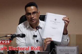 Election officials display the updated Sikkim draft electoral roll for public verification at the Office of the Chief Electoral Officer.
