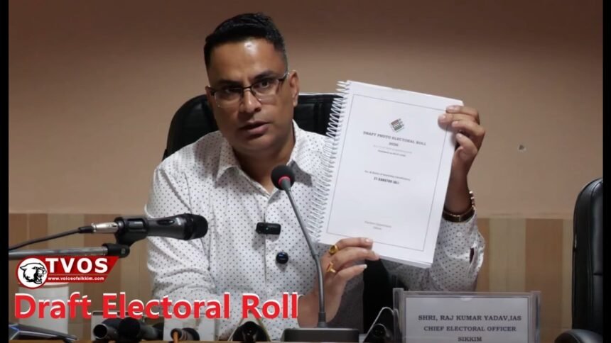 Election officials display the updated Sikkim draft electoral roll for public verification at the Office of the Chief Electoral Officer.