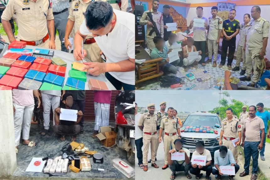 Assam Police personnel conduct an anti-narcotics operation as the state government reinforces its commitment to combating armed international drug trafficking networks.