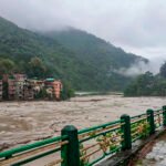 The Teesta River flows at a high level in Sikkim as disaster management officials monitor conditions and issue precautionary alerts for nearby low-lying areas.