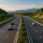 Construction work progresses on the Digaru-Narangi Road stretch as workers upgrade the corridor into a modern four-lane roadway to improve connectivity.