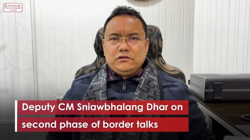 Meghalaya Deputy Chief Minister Sniawbhalang Dhar addresses the media while discussing the pending official communication from Assam on the reconstituted boundary panel.