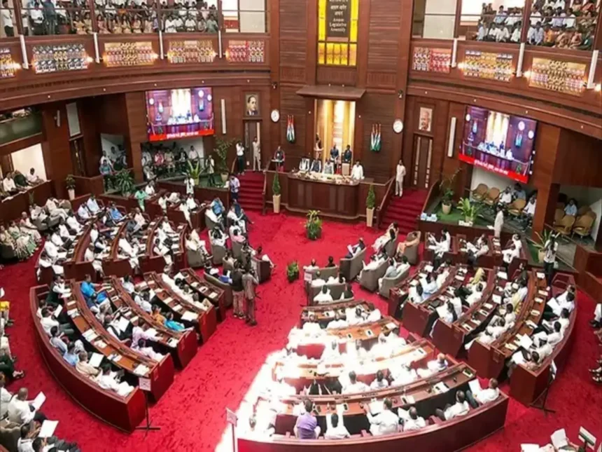Members of the Assam Legislative Assembly gather inside the Assembly Chamber in Dispur as the 16th Budget Session officially begins.