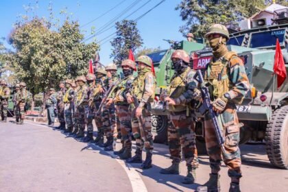 Security personnel conducting patrol operations in Northeast India as official data reports a major decline in insurgency-related violence.