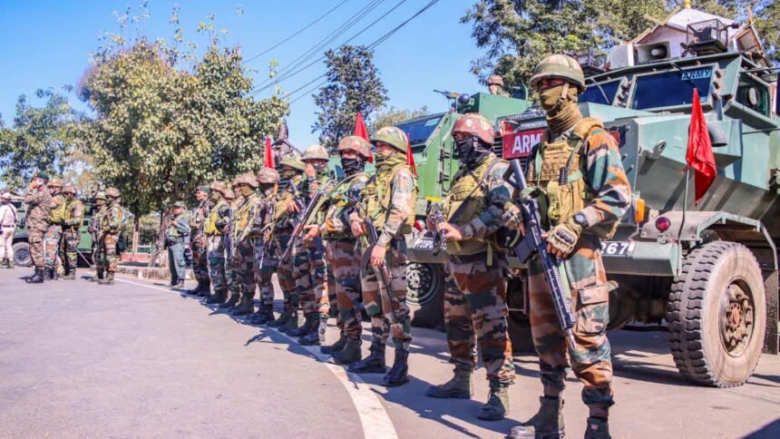 Security personnel conducting patrol operations in Northeast India as official data reports a major decline in insurgency-related violence.