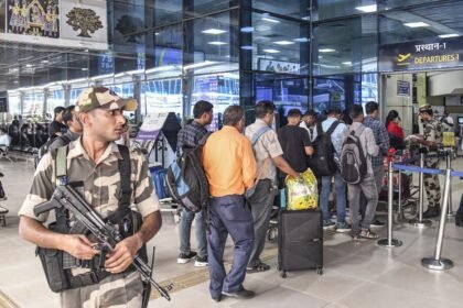 Security personnel conduct enhanced inspections of commercial vehicles and cargo at the Zokhawthar border point in Champhai as part of strengthened anti-smuggling measures.