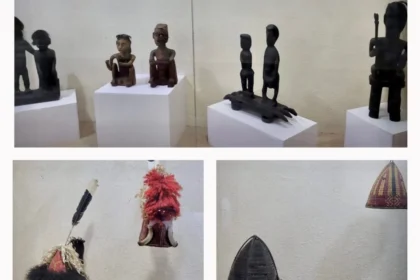 Ancient Naga warrior ornaments displayed inside the newly opened heritage gallery at the Nagaland State Museum in Kohima.