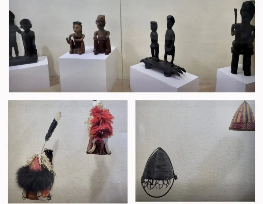 Ancient Naga warrior ornaments displayed inside the newly opened heritage gallery at the Nagaland State Museum in Kohima.