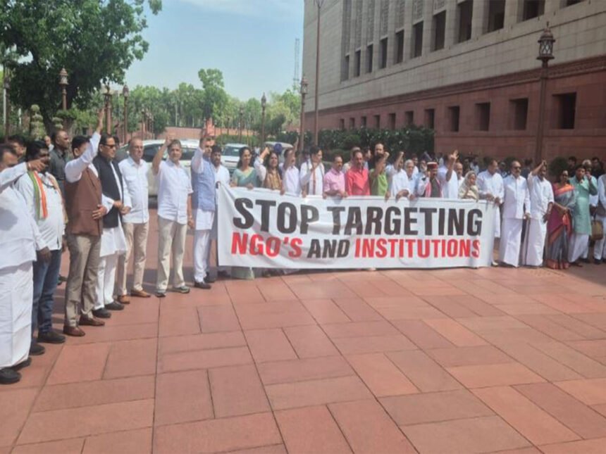 Congress MPs attend Parliament under a three-line whip ahead of expected debate over the FCRA Amendment Bill.