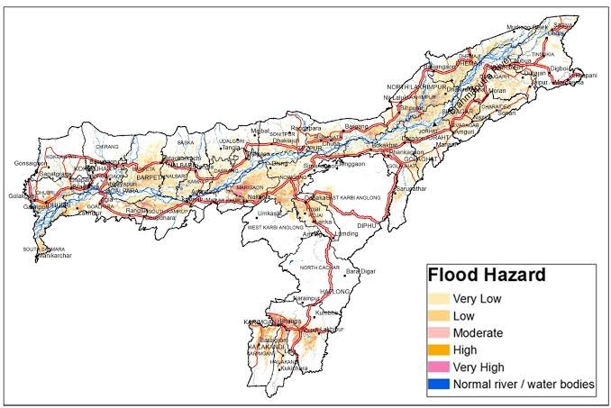 Disaster management officials review GIS flood-risk classifications after severely affected Assam districts were historically rated as low risk.