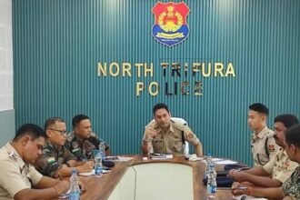 North Tripura district and police authorities coordinate joint patrols to maintain law and order during sensitive border talks.